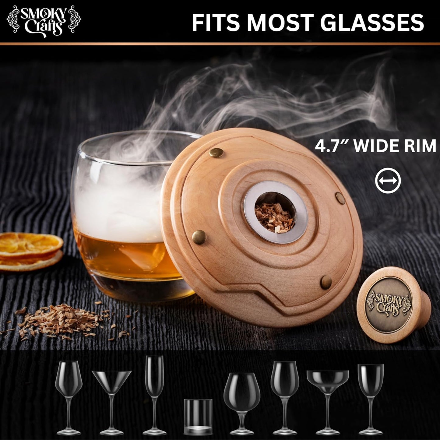 Smoky Crafts Cocktail Smoker Kit with Torch - Whiskey Smoker Kit comes with UFO-Shaped Smoke Infuser, Culinary Torch, Cotton Bag and Wood Chips (Apple & Cherry) - Gifts for Men (Without Butane)