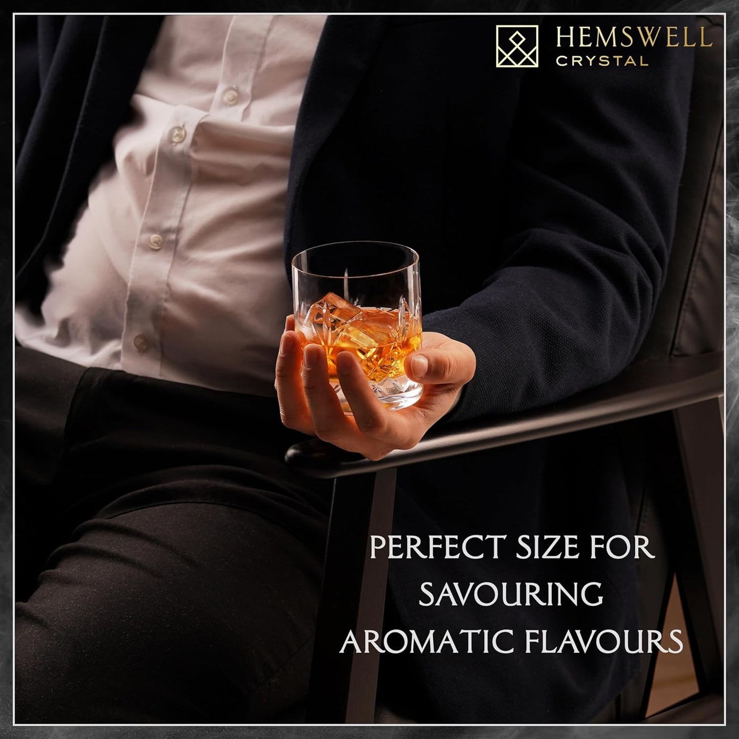 Whiskey Glass Single - Old Fashioned Glass for Men and Women - 11oz One Crystal Low Baller Tumbler Solid Base & Thin Rim - Bourbon Glass - Wicklow Design