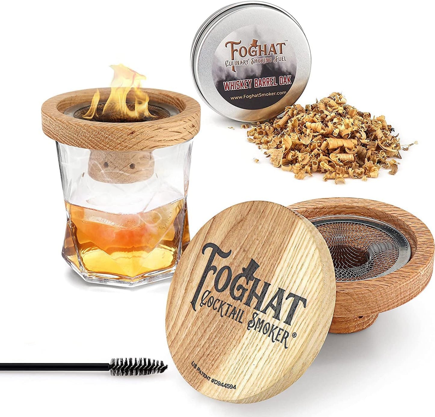 THOUSAND OAKS BARREL Foghat Cocktail Smoker W/ Bourbon Barrel Wood Shavings-Infuse Cocktails, Wine, Whiskey, Cheese, Meats, Dried Fruits, Salt and More!-Smoking Glass Cloche Accessories