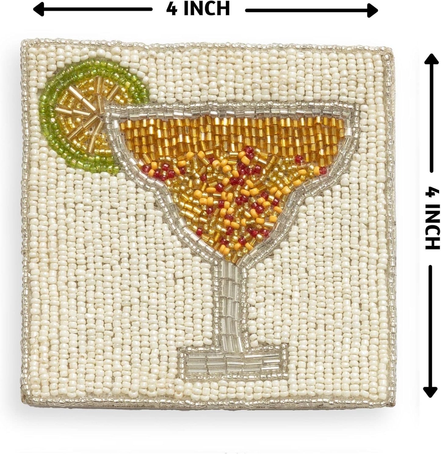Folkulture Coasters Set of 4 (4")| Beaded Cocktail Handmade Square Drink Coasters for Coffee Table & Bar | Boho Home & Party Décor | Hand-Crafted Cute Coasters for Housewarming Gifts
