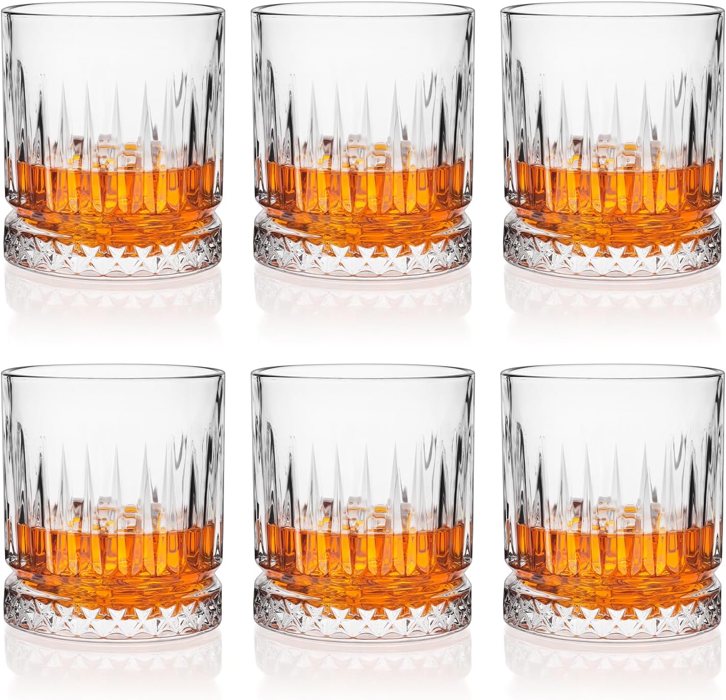Whiskey Glasses Set of 6, 11oz Old Fashioned Cocktail Glasses, Lead-free Crystal Scotch Bourbon Glass, Whiskey Tumblers for Scotch Bourbon