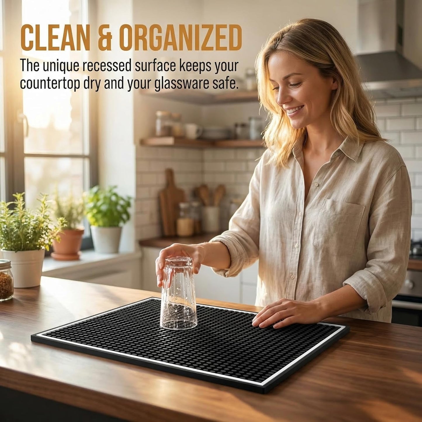 Jucoan 3 Pack Rubber Bar Mat for Countertop 18 x 12 Inch, 0.4 Inch Thicken Rubber Bar Service Mat, Non Slip Cocktail Drink Spill Mats for Bartender Bar Home, Dish Drying Mat for Kitchen
