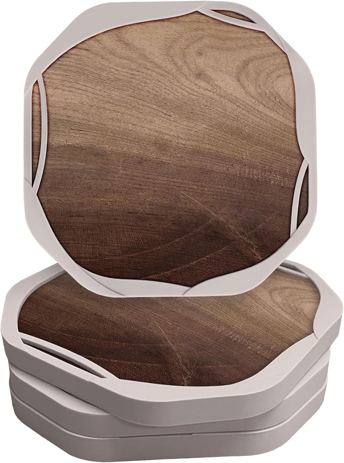 UMIRRO Absorbent Felt & Silicone Coasters Set of 6 with Holder, Blue Coast - 20. Thirsty Wood