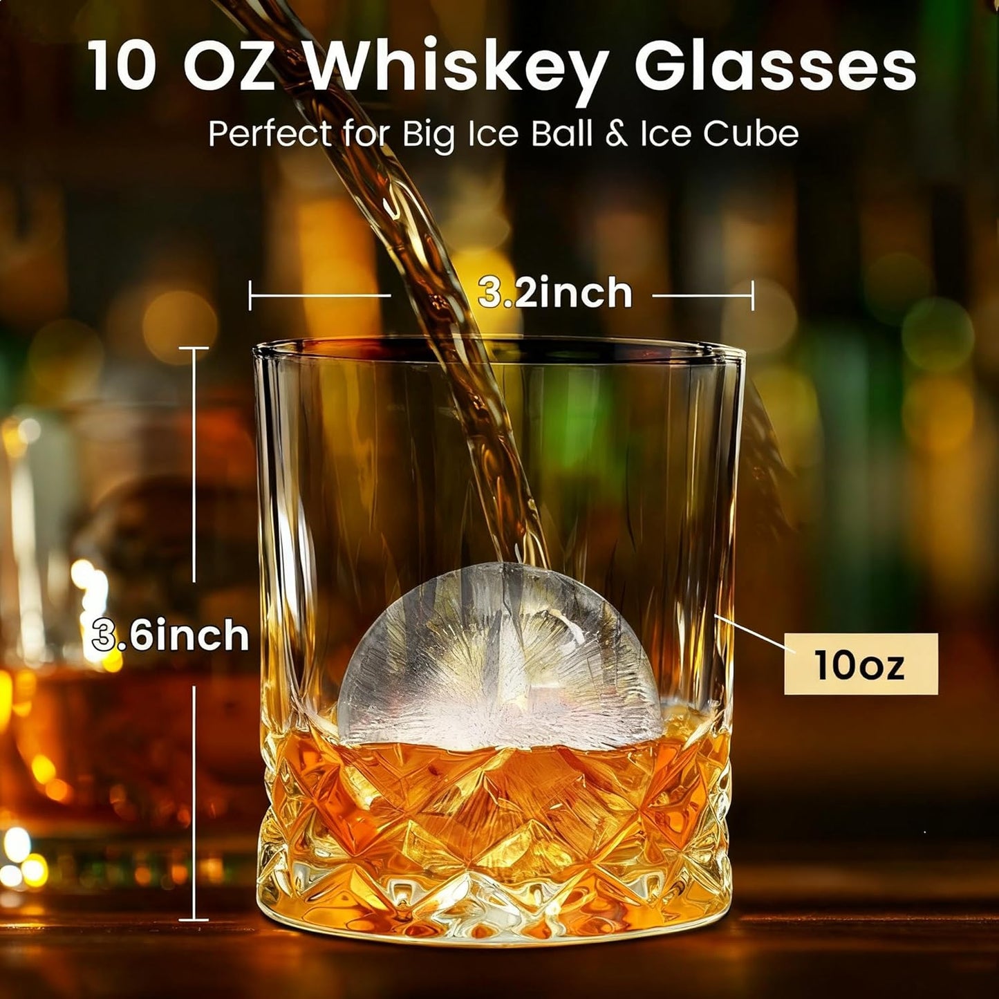 BELLAFORTE Whiskey Glasses, Old Fashioned Glass Set of 8 – 4 Bourbon Glasses + 4 Silicone Ice Ball Molds, Premium 10oz Crystal Rocks Glass, Perfect for Scotch, Cocktails, Rum – Ideal Gifts for Men