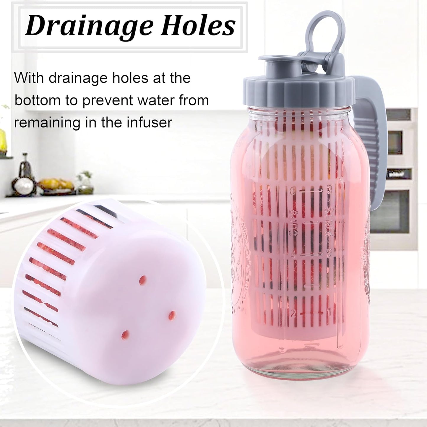 Mason Jar Pitcher With Fruit Infuser 2 Quart Water Pitcher With Pour Spout Lid 2 Pack Half gallon Wide Mouth Glass Carafe For Milk, Fruit Infused Water, Iced Tea, Lemonade, Cocktail, Cold Brew Coffee