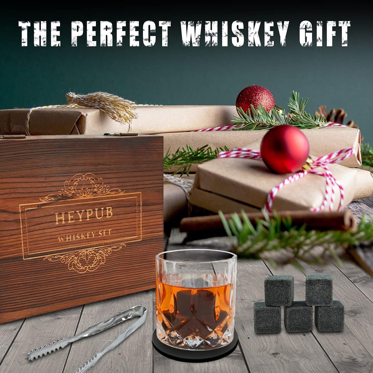 Whiskey Stones Gift Set,Whiskey Glasses Set 8 Granite Chilling Whisky Rocks, 2 Bourbon Glasses,Best Drinking Gifts for Men Dad Husband Birthday Anniversary Present，Plus 2 Free Coasters.