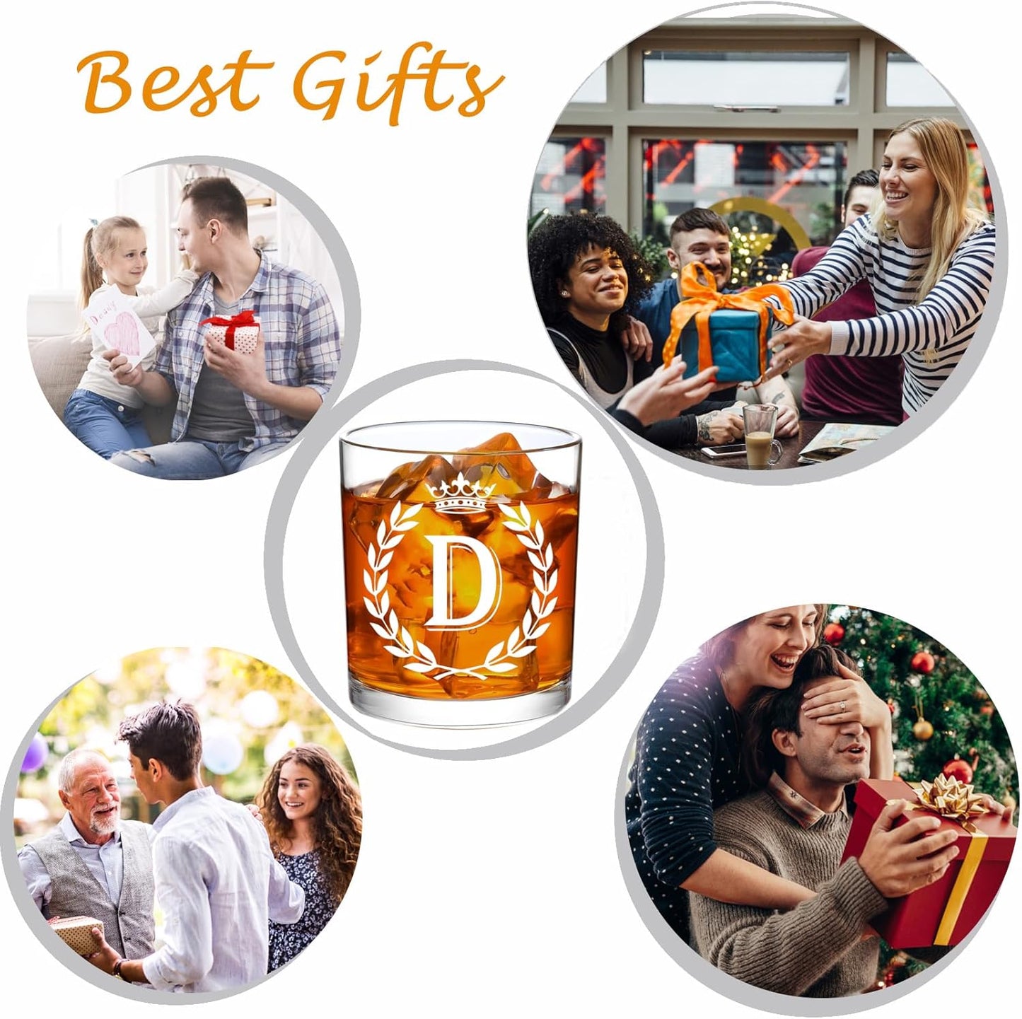 Personalized Whiskey Glasses Gifts for Men, Letter D Initial Whiskey Glass, Christmas Birthday Gifts for Men Husband Brother Dad, 10 OZ Old Fashioned Glass with Gift Box(Letter D)