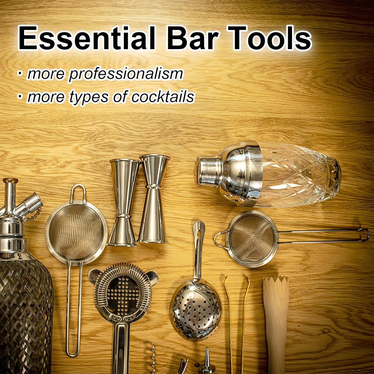 3-IN-1 Cocktail Strainer Set, Includes Julep, Hawthorne, Fine Mesh Strainer, Food Grade 304 Stainless Steel, Complete Set Covering All Cocktail Straining Techniques, Essential Home Bar Tools
