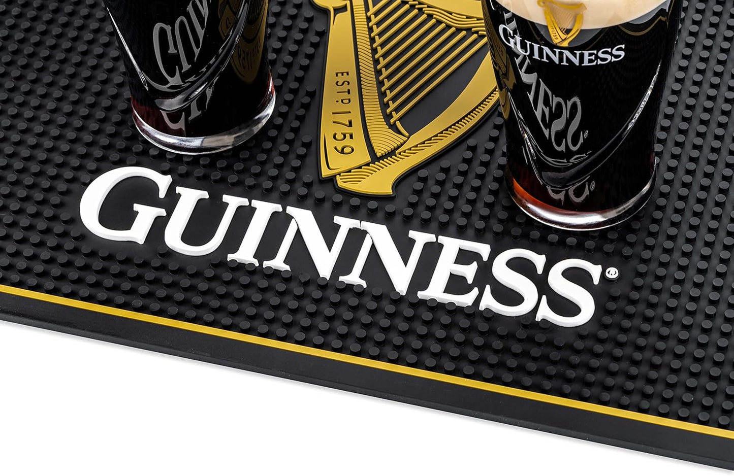 LORD'S ROCKS Guinness Bar and Spill Mat for Countertops | Irish Rubber Bar Mat for Drips with Guinness Harp Logo | Professional Bar Service Mat with Guinness Beer, 18 x 12” Compatible