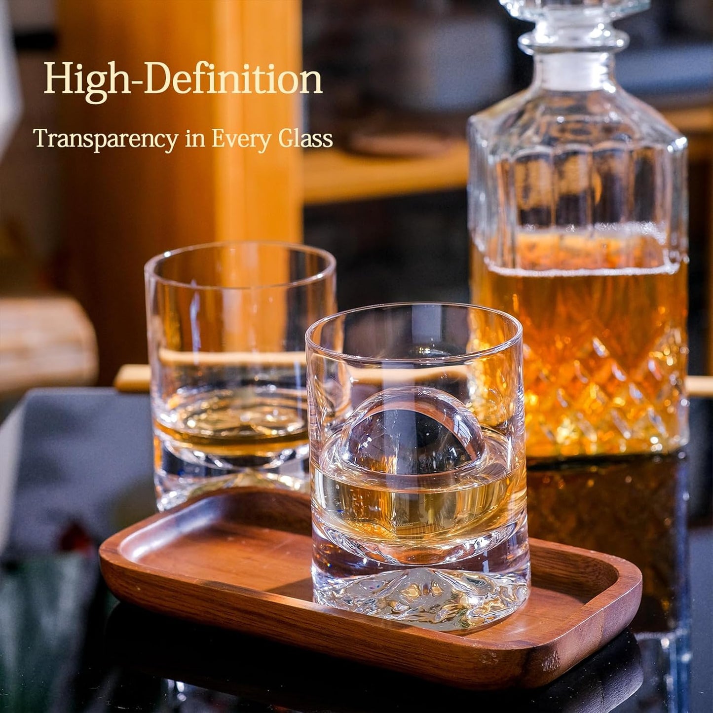 Hand Blown Crystal Whiskey Glasses Set of 2,12 oz Old Fashioned Cocktail Glasses,Lowball Rocks Glass,Unique Hexagonal Base for Bourbon,Scotch and Juice,Perfect for Oversized Ice Cubes