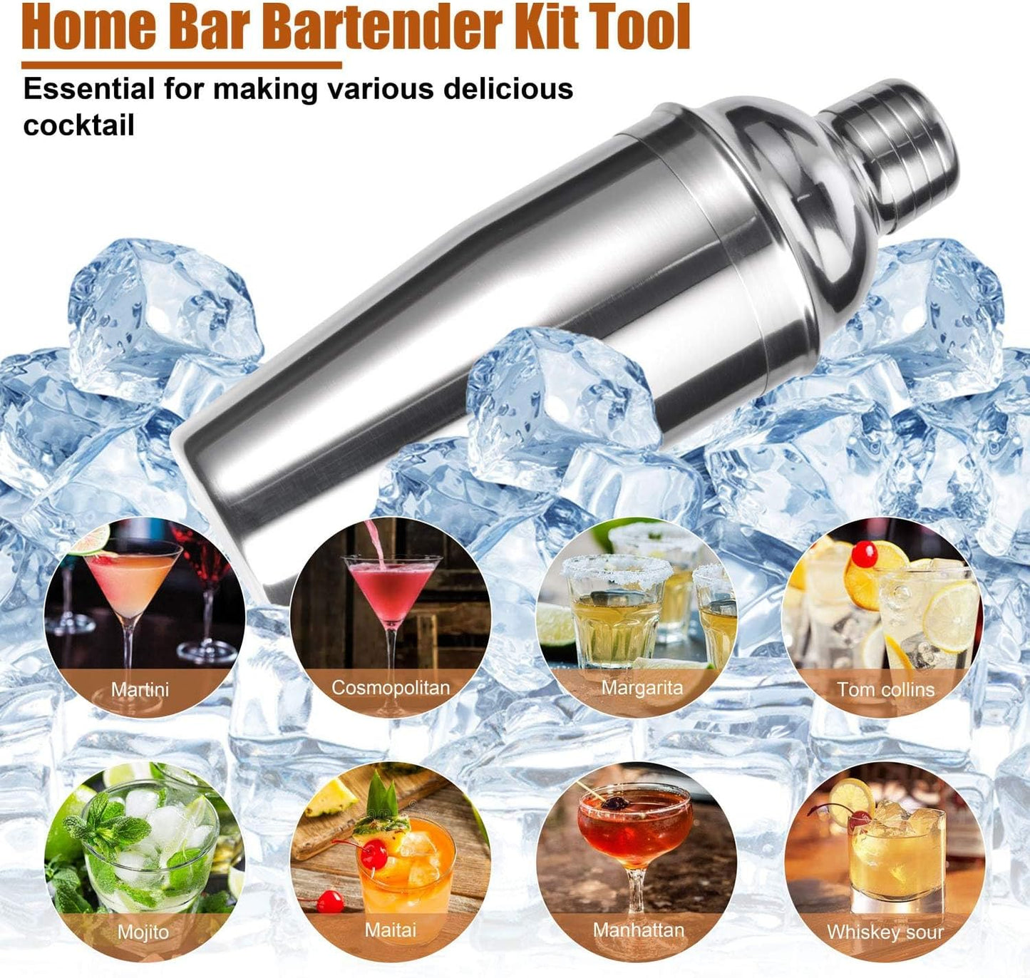 Cocktail Shaker Set,12 Piece 25oz Bartender Kit with Stand,Bar Set for Mixed Drink, Professional Bar Accessory : Shaker,Jigger,Strainer,Muddler,Liquor Pourers, House Warming Gifts