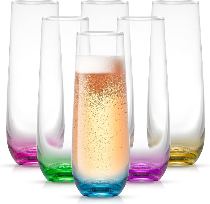 JoyJolt Hue Highball Glasses Set of 6 Tall Drinking Glasses, 13oz Bourbon Whiskey Glass Cups Set, Mojito Glass Tumbler also for Tom Collins Cocktail or Water, Colored Glassware Sets - B09SF25SXD