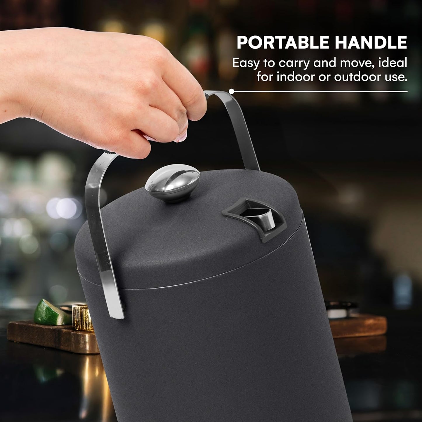 flybold Small Ice Bucket for Parties - Ice Bucket with Lid for Cocktail Bar - Double Walled Ice Container - Portable Chiller Bin Basket - Insulated Wine Buckets for Indoor or Outdoor - Ice Cube Holder