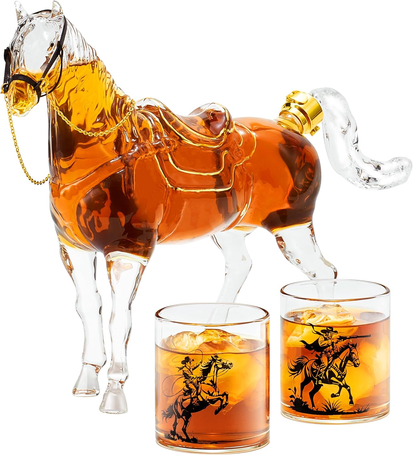 Kollea Birthday Gifts for Men Dad, Horse Whiskey Decanter Set with 2 Cowboy Glasses, Liquor Dispenser for Home Bar, Alcohol Gift for Boyfriend, Husband, Brother, Bourbon Vodka, Anniversary, Christmas
