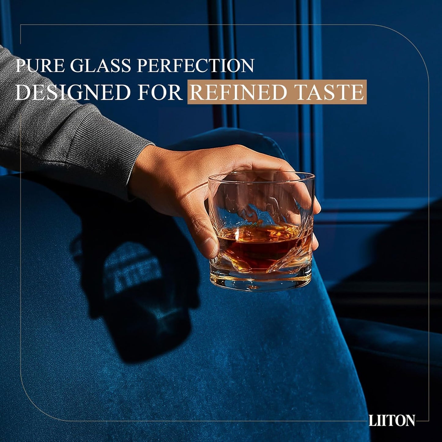 LIITON Grand Canyon Heavy Crystal Whiskey Glasses Gift Set of 4, Thick Freezable Bourbon Glass 1lb Each, Premium Whiskey Gifts for Men, Frozen Crystal Chills Cocktails, 10 oz