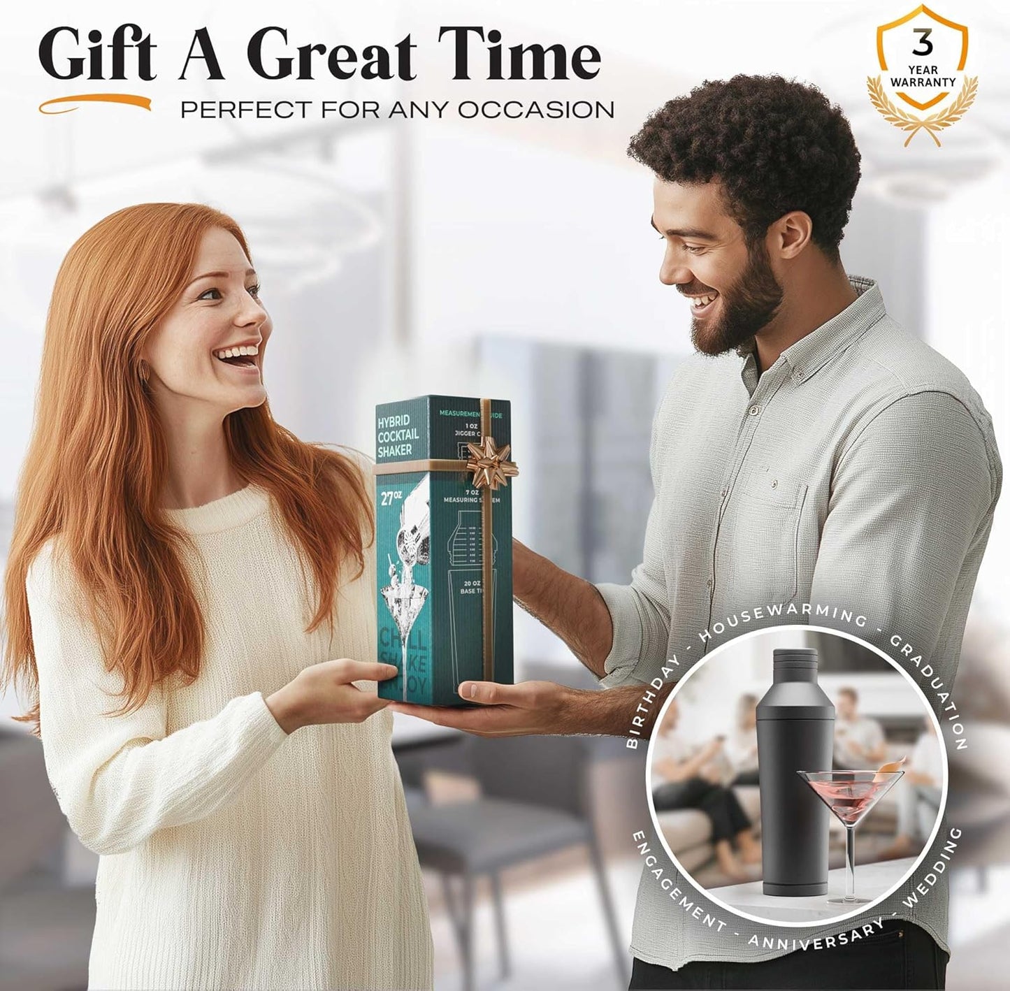 BARE BARREL Insulated Cocktail Shaker Set | Double Wall Stainless Steel | Martini Shaker for Home Bar Bartending | Built-in Drink Measure System & Strainer, Travel Bag, Recipes | Gift Set (Matt Black)