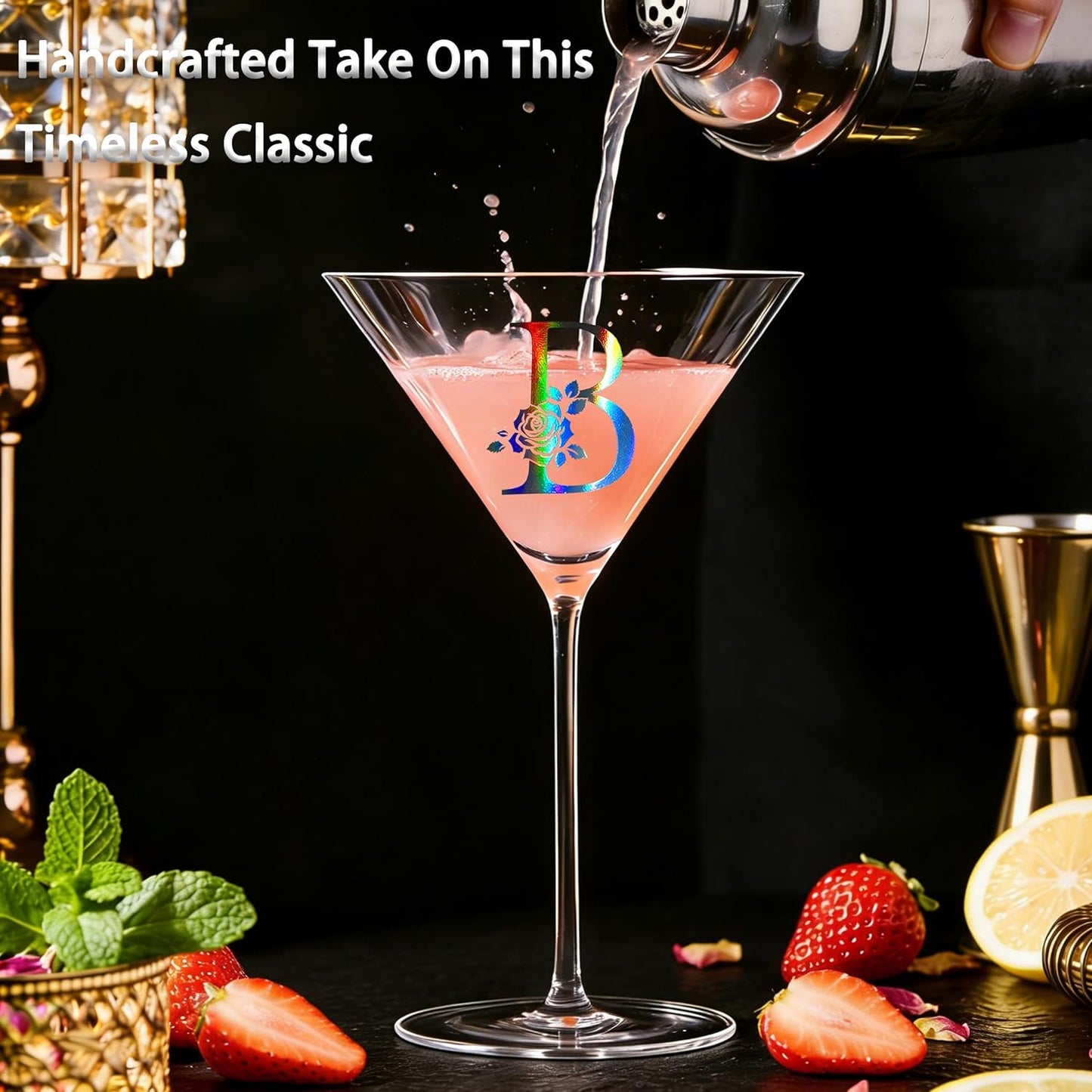 Monogrammed Martini Glasses Initial Letter B Gift for Woman Personalized A-Z Cocktail Glass Gifts Package with OverSize Martini Glass and Greeting Card for Women