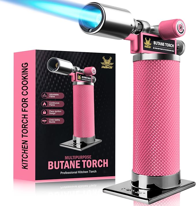 RAVS Butane Torch Lighter, Premium Metal Kitchen Torch, Black - Pink