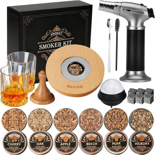 Whiskey Smoker Kit with Torch - Cocktail Smoker Kit Bourbon Gift for Men - Light brown