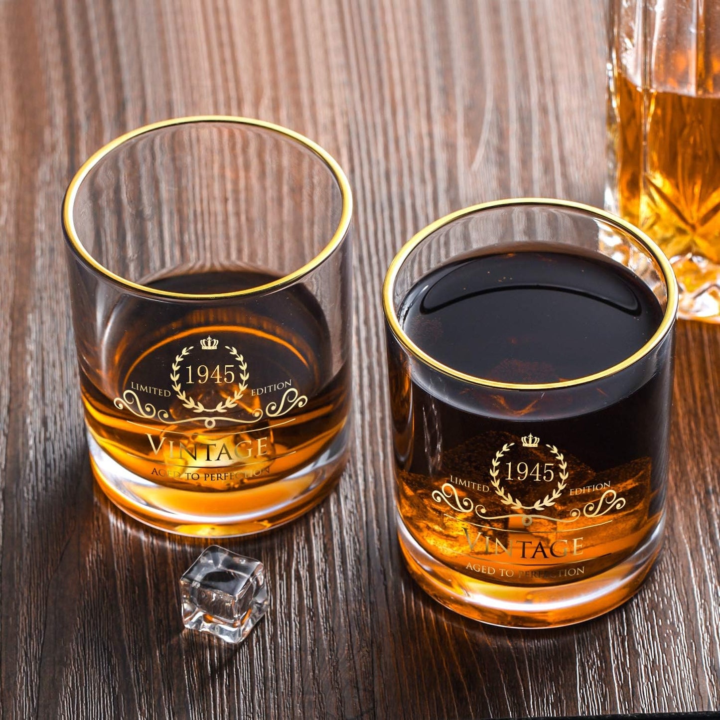 1945 80th Birthday Gifts for Men/Dad/Son, Vintage Unfading 24K Gold Hand Crafted Old Fashioned Whiskey Glasses, Perfect for Gift and Home Use - 10 oz Bourbon Scotch, Party Decorations