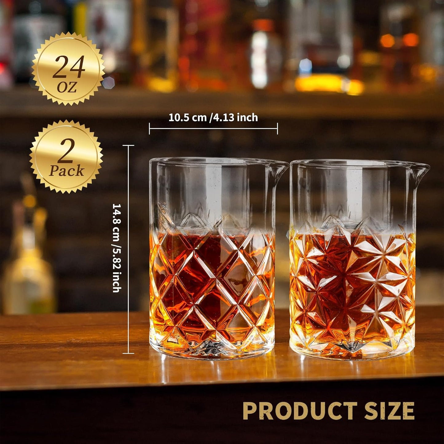24 Oz Cocktail Mixing Glass Stirring Glasses for Whiskey Cocktail Mixing Shaker Glass Martini Old Fashioned Crystal Bar Set 700ml 2PCS