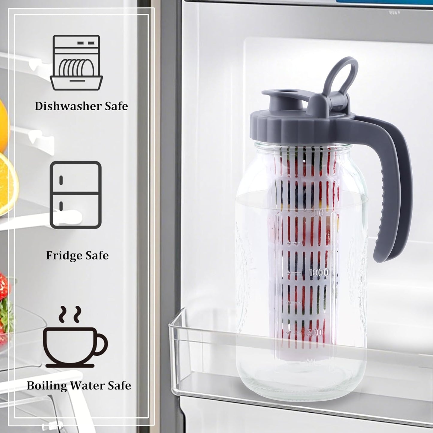 Mason Jar Infuser For 64 Oz Wide Mouth Mason Jug Water Pitcher Filter Food Grade Mesh Strainer For Fruit Infused Water, Iced Tea, Lemonade, Sun Tea, Mint Water, Cocktail, Cold Brew Coffee