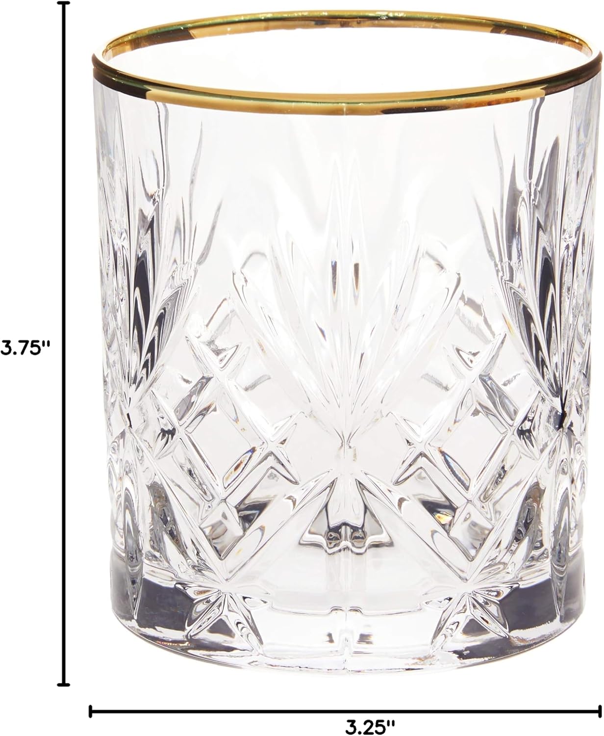 Lorren Home Trends Siena Collection Crystal Double Old Fashion Beverage Glass with Gold Band Design, Set of 4,10 FL OZ