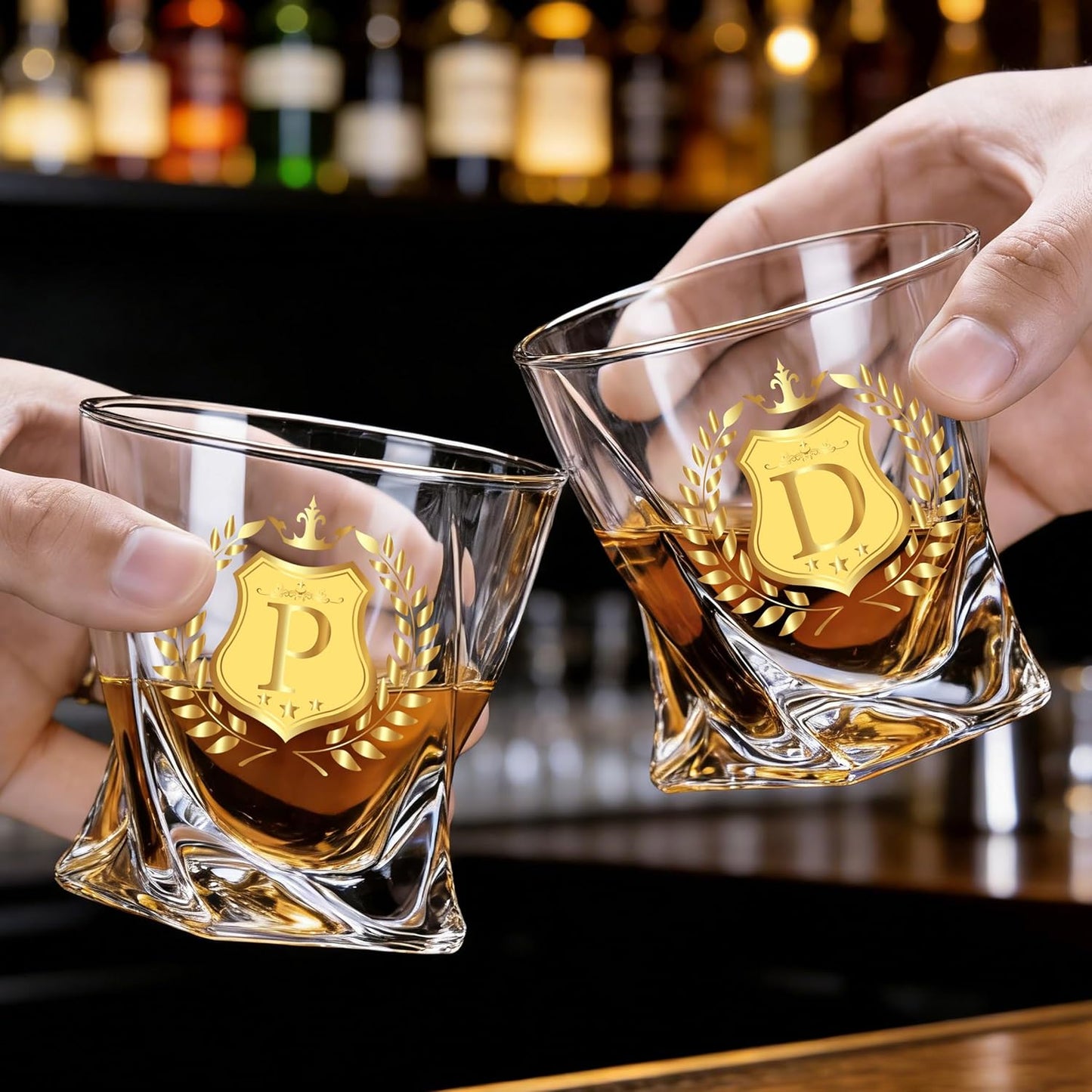 Monogrammed Whiskey Glass Gift Initial Letter D Gift for Man Woman Personalized A-Z Wine Glasses Gifts Package with Whisky Glass and Greeting Card for Men or Women