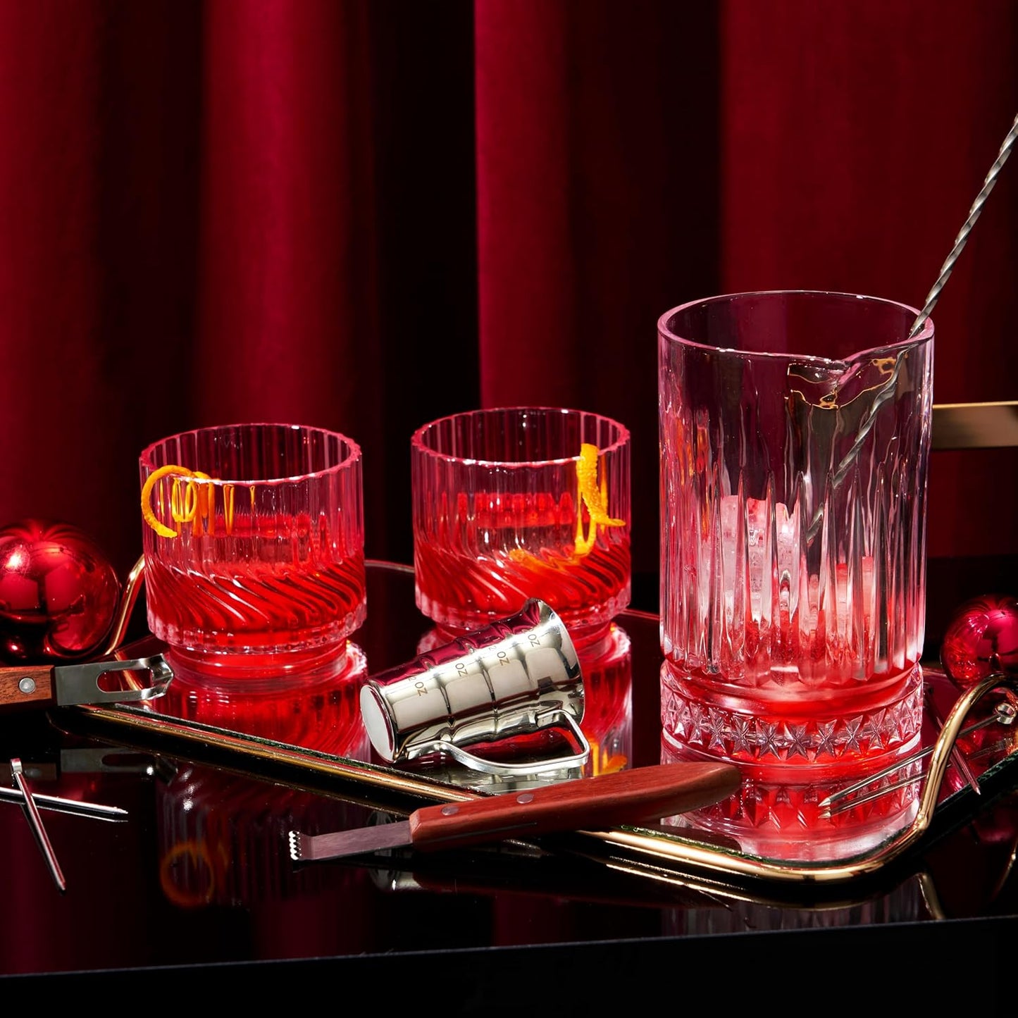 Viski Pedestal Crystal Cocktail Mixing Glass Perfect for Manhattan, Martini, Old Fashioned, Whiskey Sour, Negroni, Bartender Tools, Bartending Supplies, Home Bar Accessories, 23 oz, Set of 1