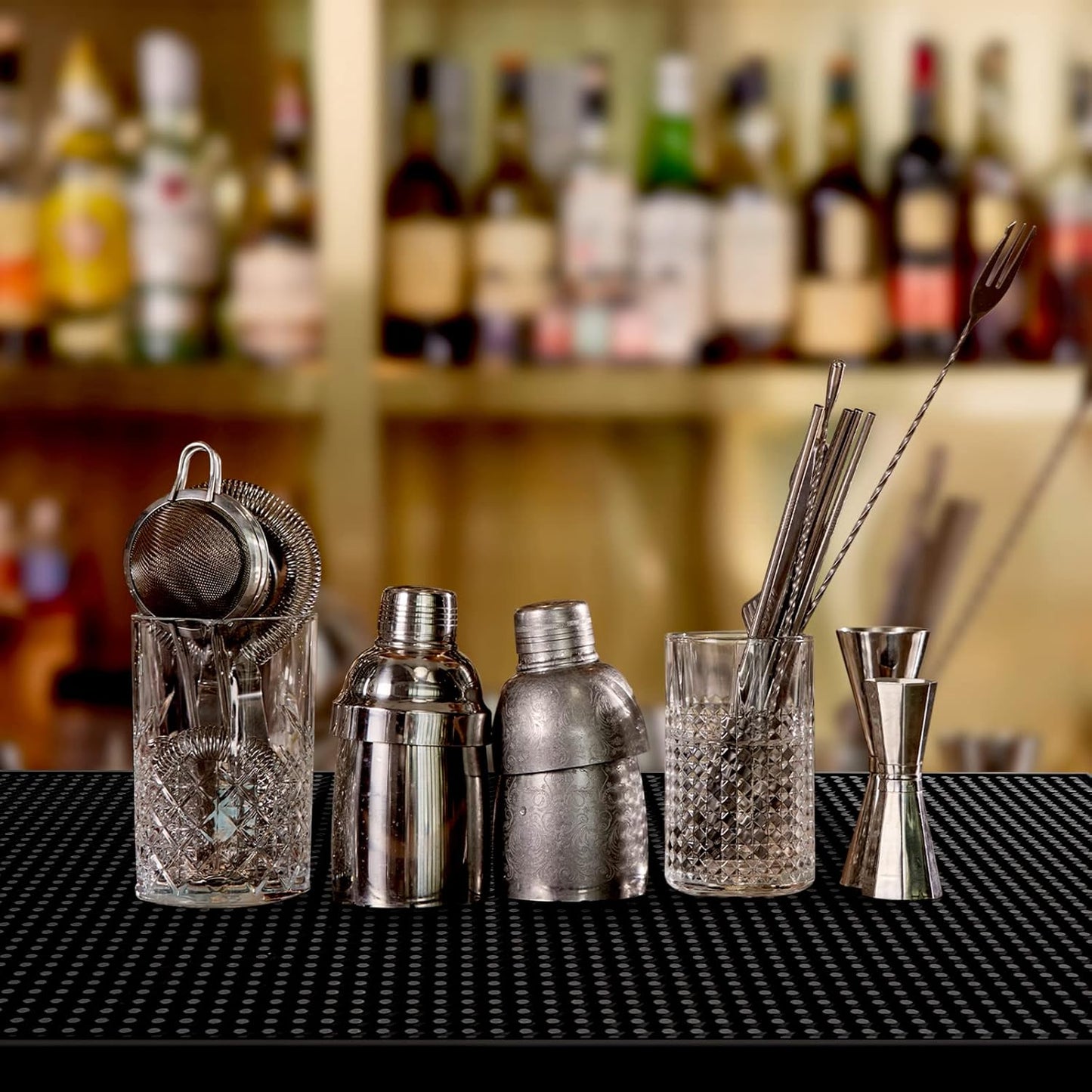 BARsics PVC Bar Service Mat for Cocktail Bartender 18x12 inches (Black)