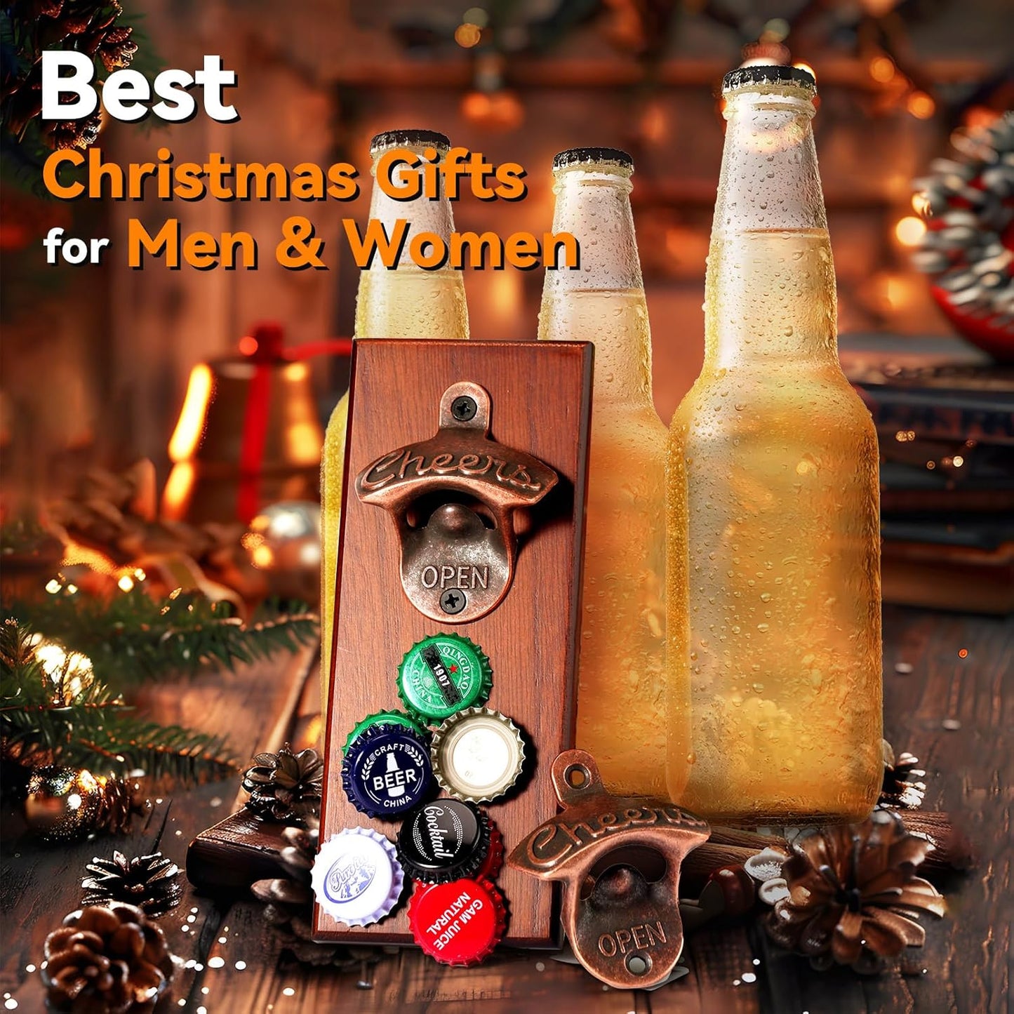 Gifts for Men Dad, Magnetic Beer Bottle Opener Wall Mounted with Auto Catch, Unique Beer Gifts for Men Him Boyfriend Grandpa Husband Uncle, Cool Gadgets for Birthday Housewarming Presents