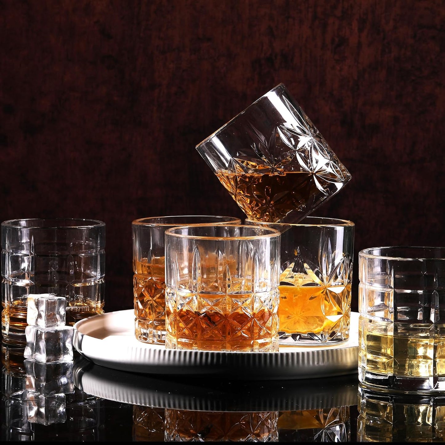 Whiskey Glasses Set of 6, 12oz Old Fashioned Whiskey Glasses Gift for Scotch Cocktails Rum Cognac Vodka Liquor - Rocks Glasses Men Gift(Mixed)