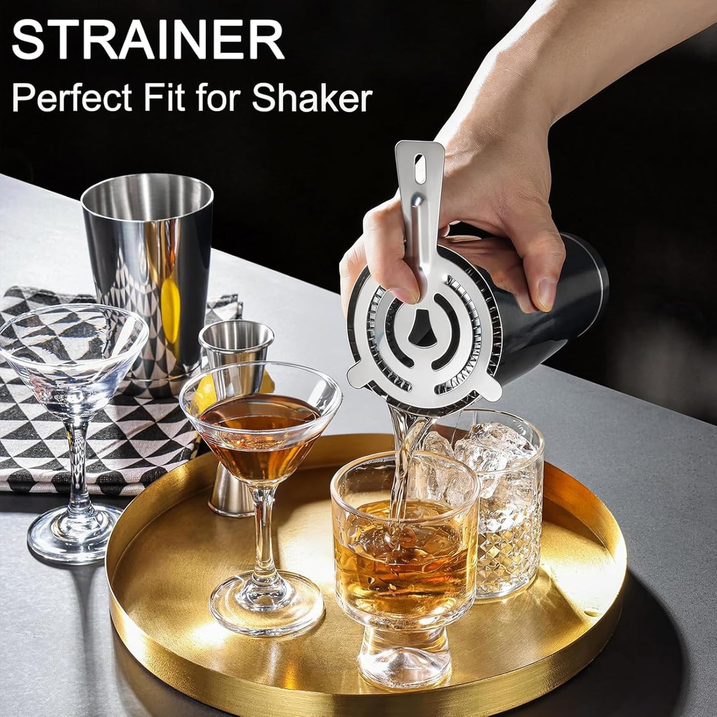 WOTOR Boston Cocktail Shaker Set, 18 oz & 28 oz Stainless Steel Weighted Shaker Tins, Strainer, Double Measuring Jigger, Professional Bar Tools for Bartender (Silver)