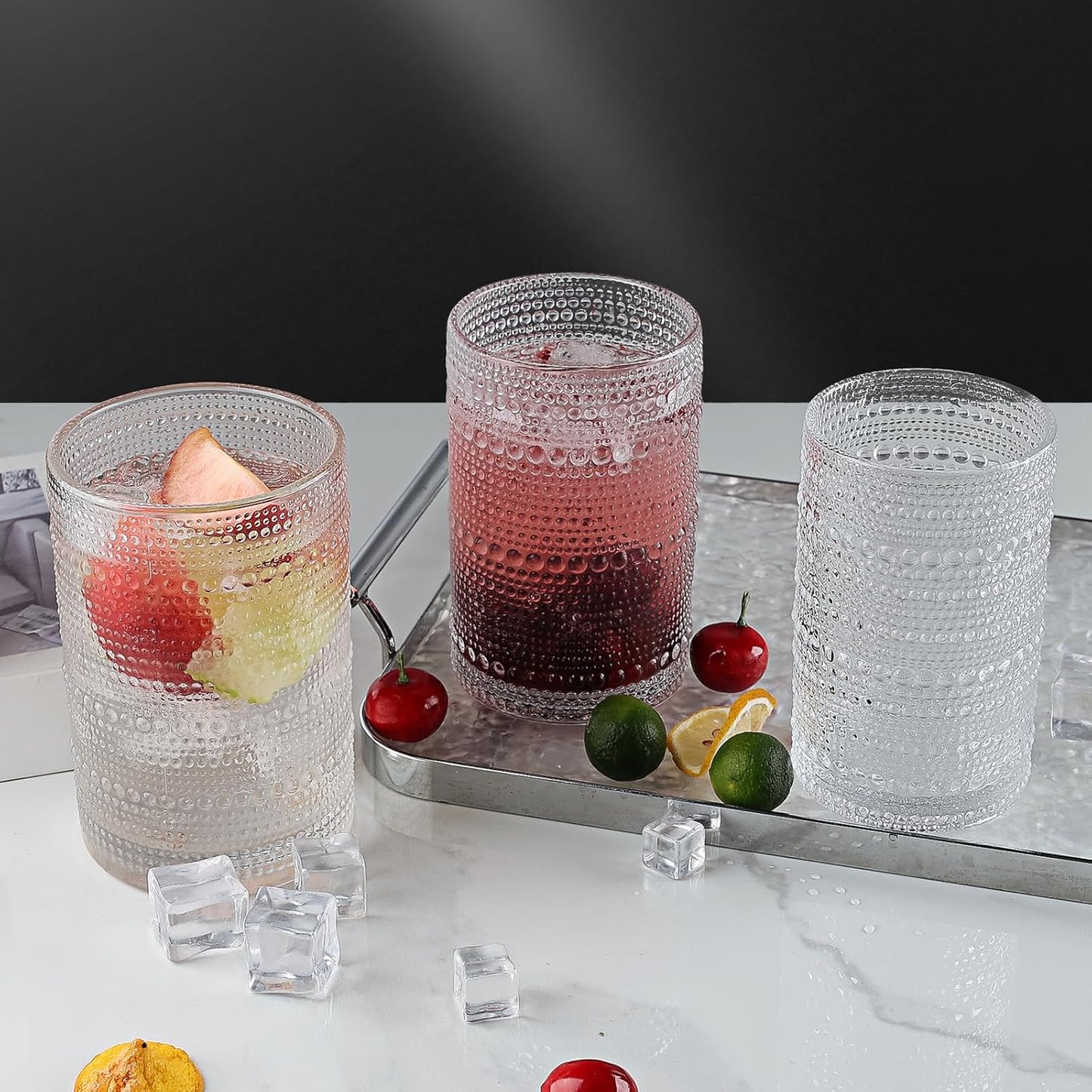 Hobnail Drinking Glasses Set of 2, 16 Oz Vintage Embossed Glass Cup Kitchen Glassware Water Tumblers for Cocktails, Beer, Juice, Whiskey