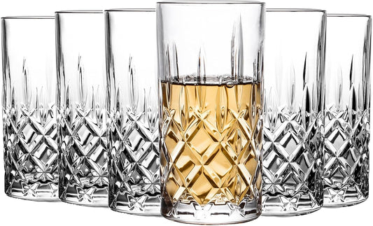 Highball Glasses Collins Tall Beverage Set of 6, 14 Ounce Cups Glassware for Drinks, Water, Beer, Soda - Style A