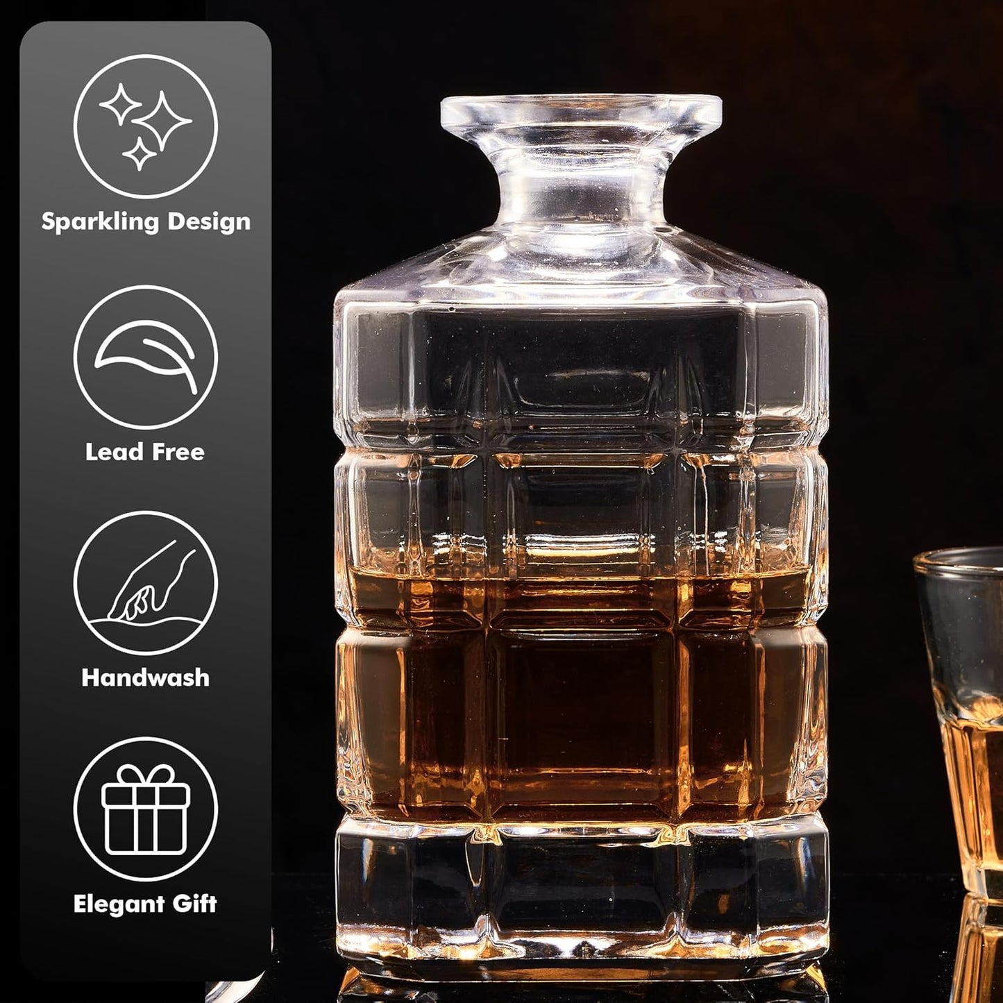 Lily's Home 27 oz Glass Whiskey Decanter with Stopper - Leak-Resistant Design for Bourbon, Scotch & Wine - Home Bar Accessories with Polished Finish