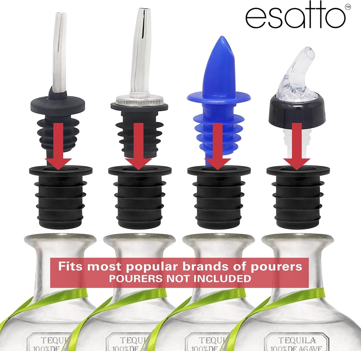 Esatto Liquor Pourer Adapters - 6 Pieces Set, Perfect for Large Olive Oil Bottles and Liquor Bottles - Up to 1 Inch/25mm Neck Converts Any Spout into a Large Pour Spout
