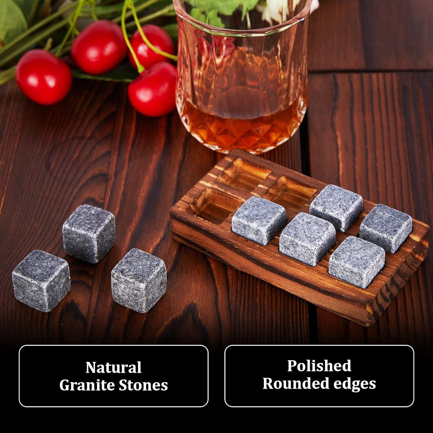 Whiskey Stones Gift Set - DIOXADOP Whiskey Glass Set Gifts for Men, 8 Granite Chilling Whisky Rocks, 2 Crystal Whisky Glasses - Best Gifts for Men Dad Husband Boyfriend Birthday Present