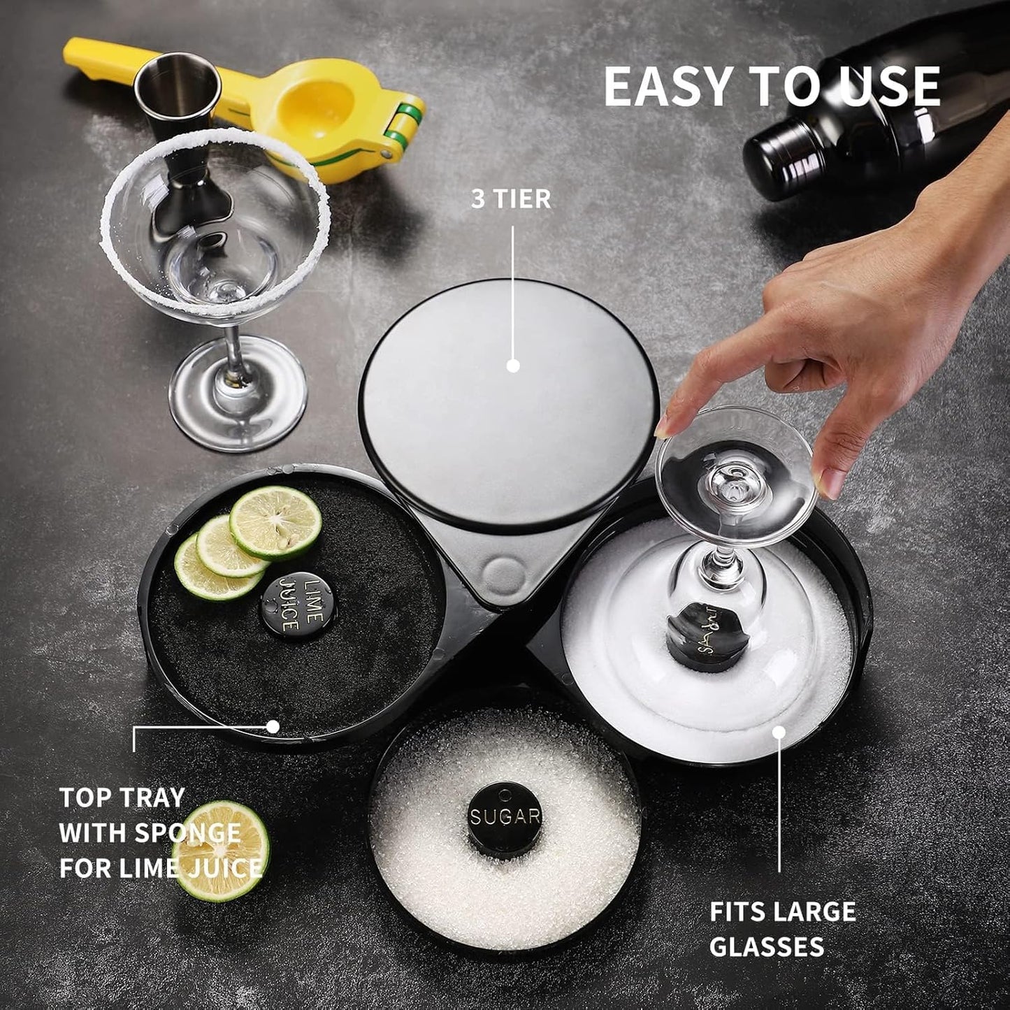 Margarita Kit - Set of 2 Margarita Glasses (8.5oz), 3-Tier Salt Rimmer, Stainless Cocktail Shaker & Jigger, Coasters，Cocktails Cards，Citrus Squeezer and More - Margarita Kit Gift Set