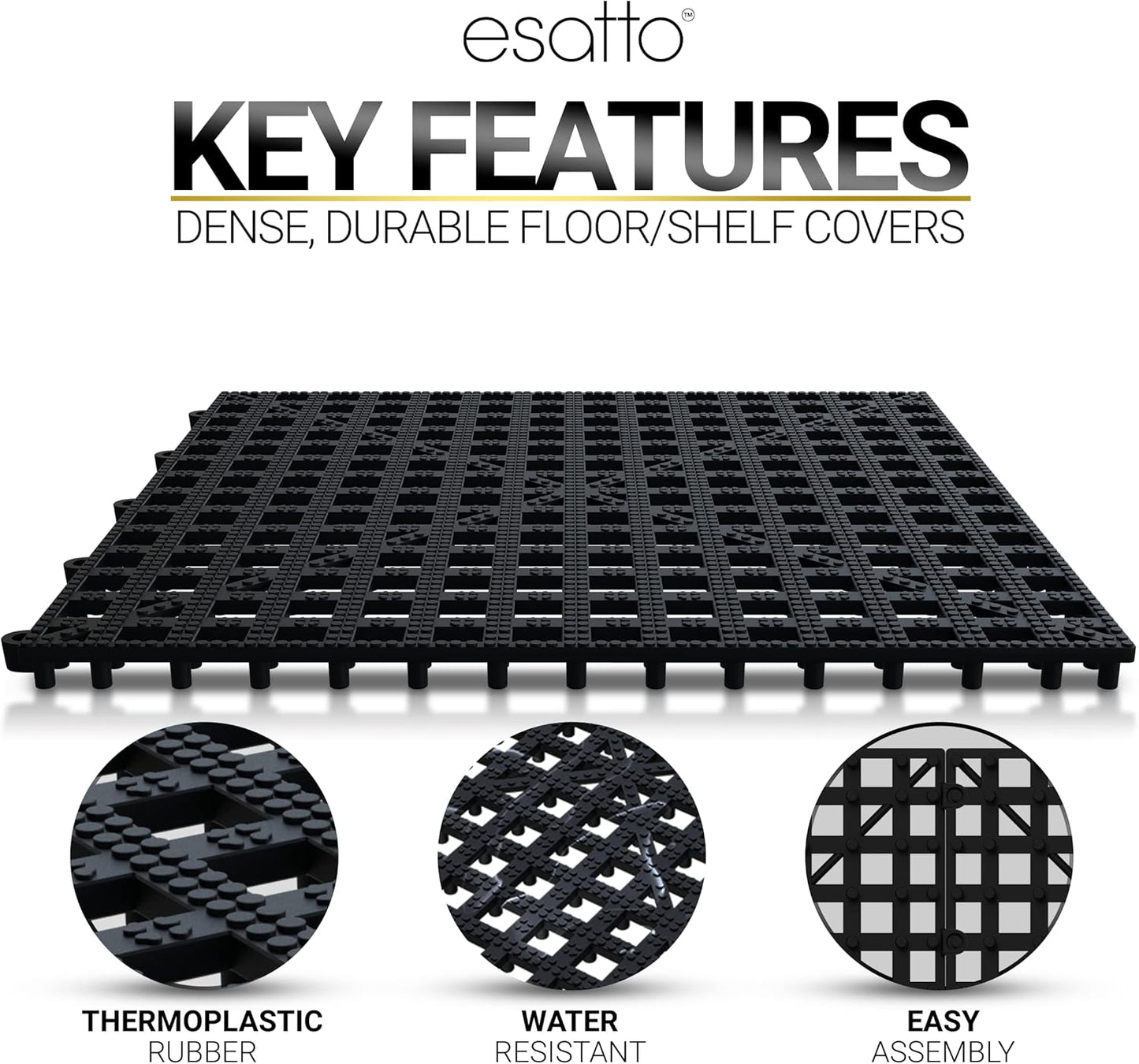 Esatto Interlocking Shelf Mats – for Spills, Clean Bars, Stain Protection, and an Anti-Slip Surface (6, Black)