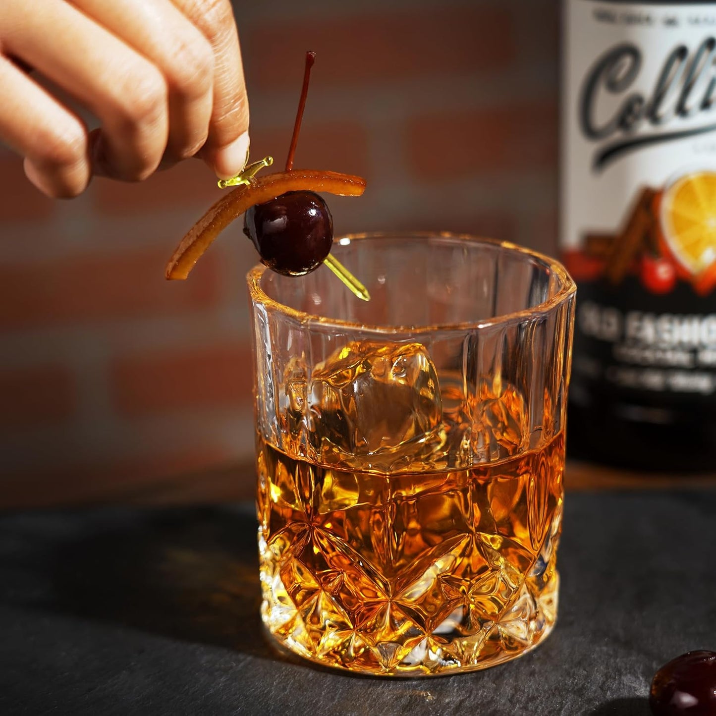 Collins Old Fashioned Kit, Cocktail Gift Set with Old Fashioned Mix, Bourbon Cherries, Candied Orange Garnish & Picks, Mixology Gift Set of 4 for Party Drinks, Holiday Celebrations and Christmas Gifts