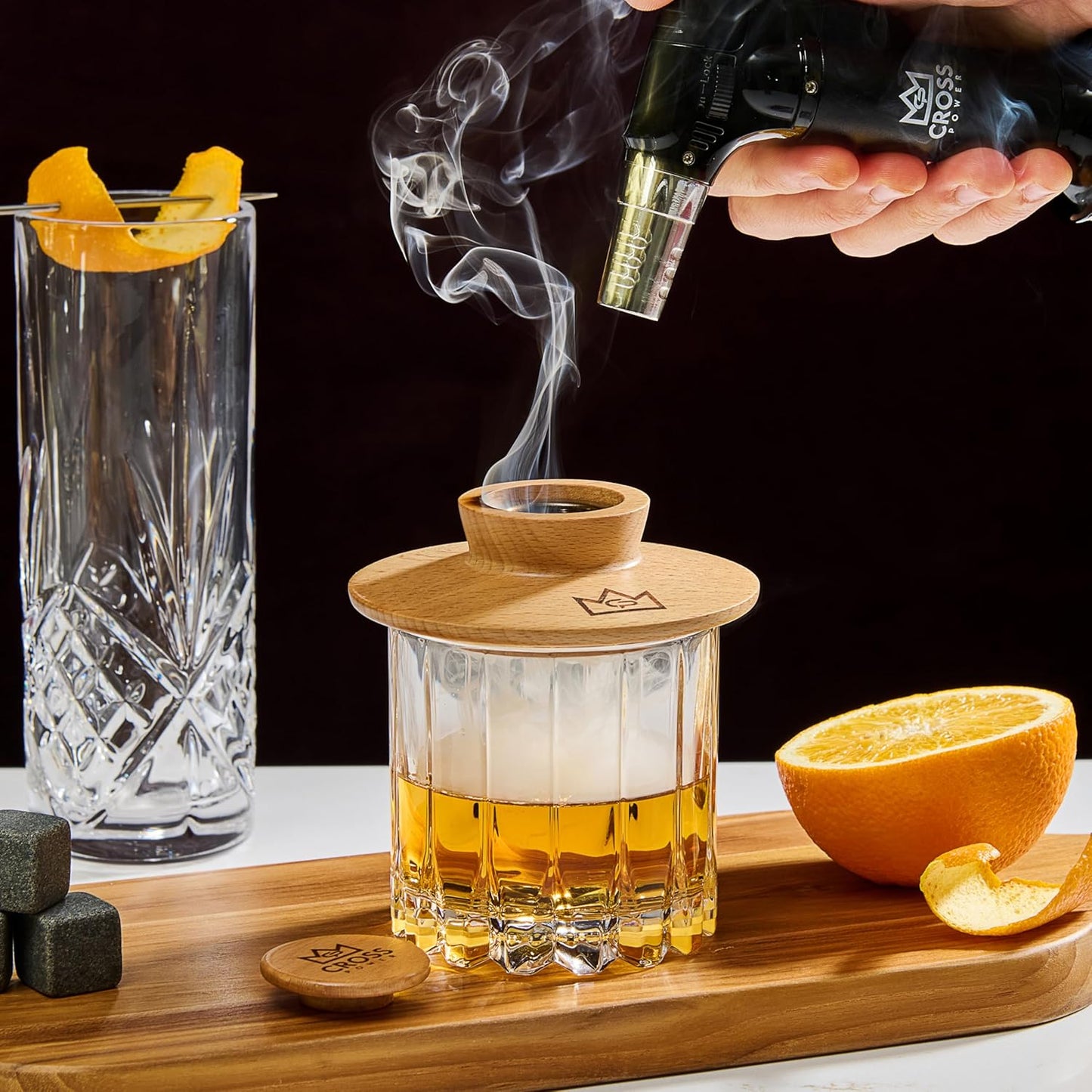 Whiskey Smoker Kit - Premium Cocktail Smoker Kit with Torch, 6 Flavors of Wood Chips, Whiskey Stones, Filters, Durable Old Fashion Smoker Kit, Ideal for Whiskey Lovers (No Butane)