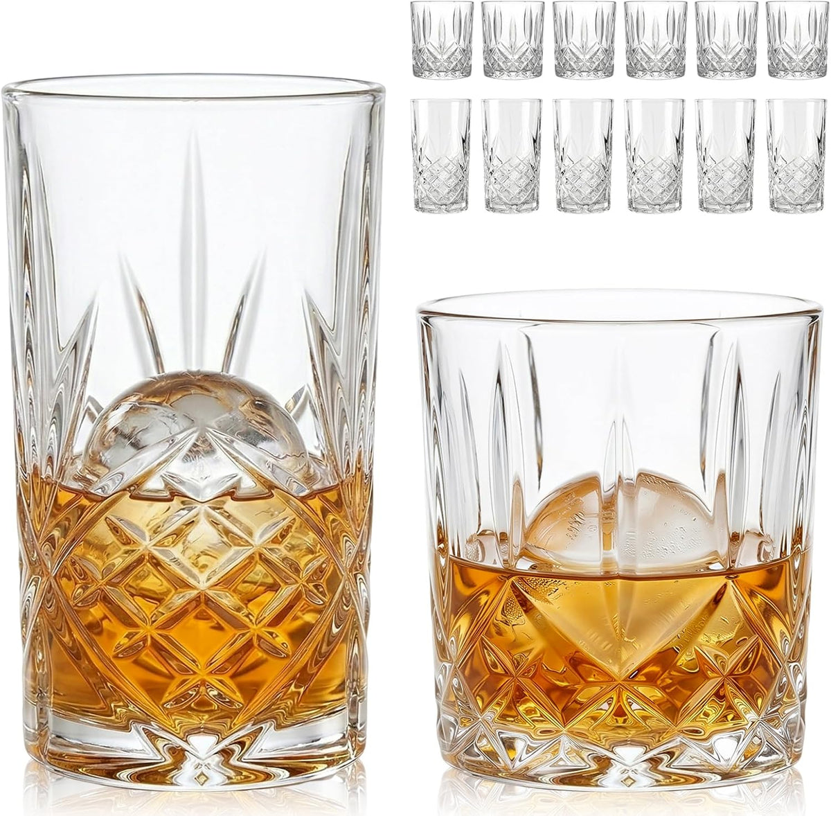 Moretoes Vintage Hobnail Drinking Glasses Set of 12 - Classic / 11oz +12oz