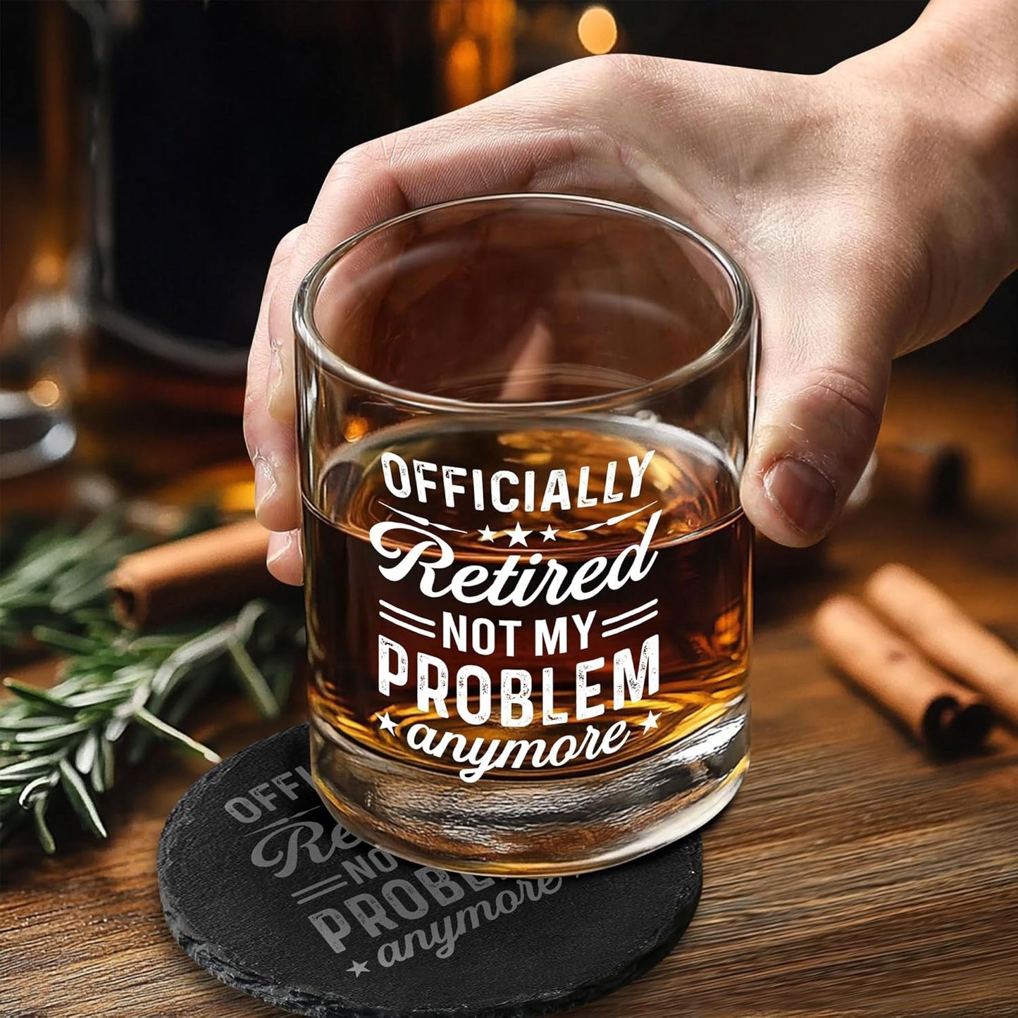 Retirement Gifts for Men Whiskey Glass Set - Retired 2026 - Retirement Party Decorations, Supplies - Gifts Ideas for Him, Dad, Husband, Friends - Wooden Box, Coaster, Recipe Cards & card