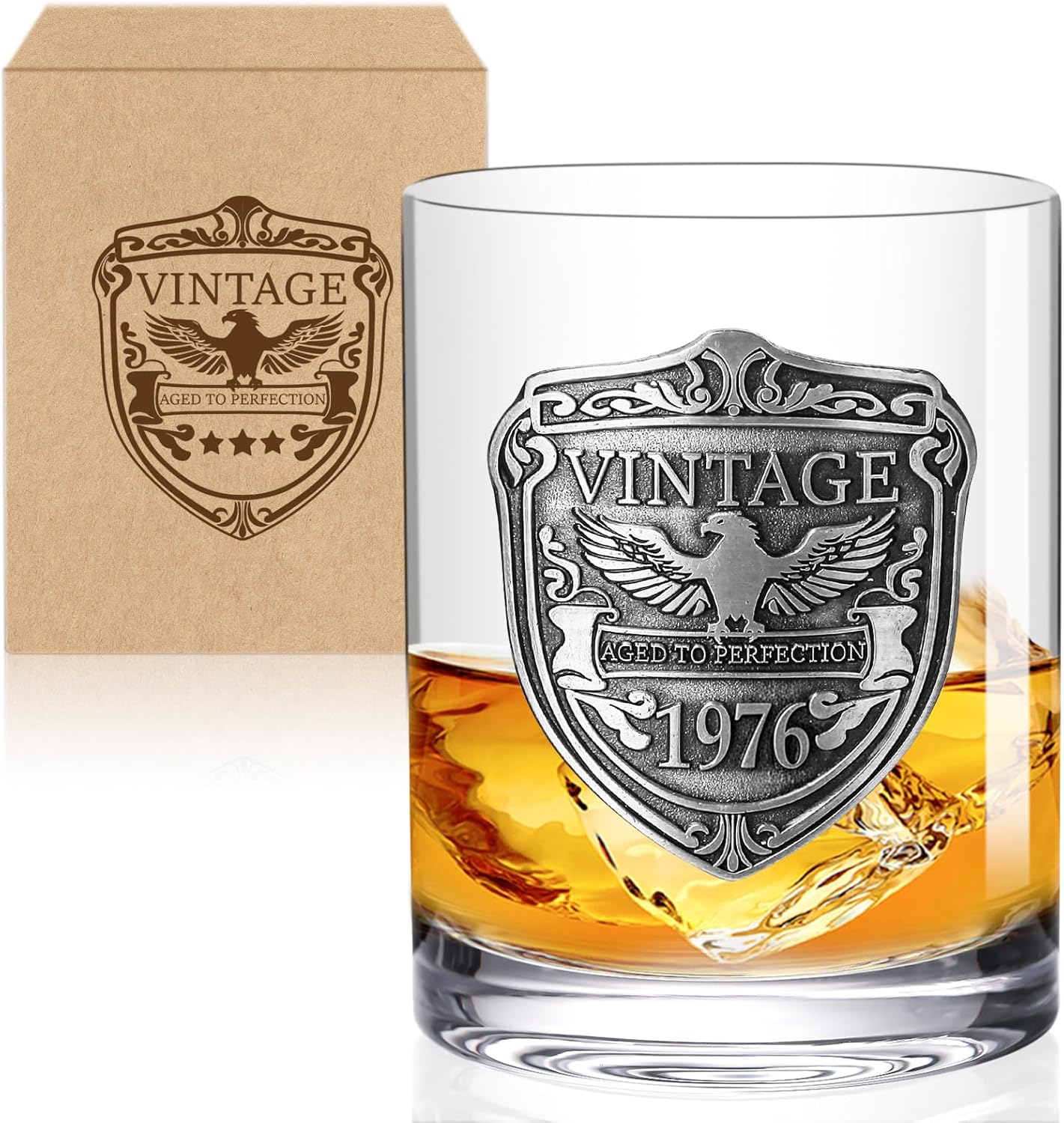 JOVGANK 50th Birthday Gifts for Men, Vintage 1976 Whiskey Glass Set for Whiskey Lovers, Anniversary Old Fashioned Rocks Glass Tumbler 13Oz- Bday Gifts Ideas for Him, Dad, Husband, Father's Day Gift