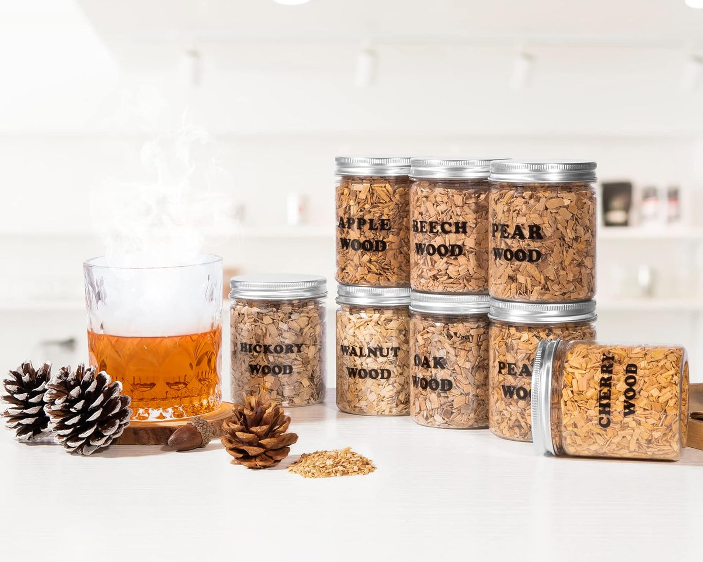 Natural Wood Chips for Cocktail Smoker - 8 Flavors - for Cocktail Parties, Fast-Burning Smoking Chips Compatible with Electric Whiskey Smokers & Smoke Guns, Smoker Accessories Gift Set for Men