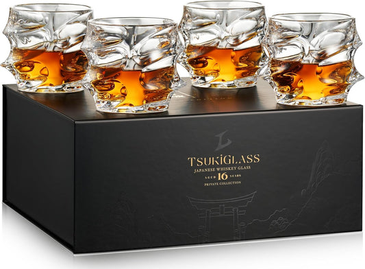 TSUKIGLASS Storm Crystal Cocktail Whiskey Glasses Set of 4, Gifts for Men - Set of 4