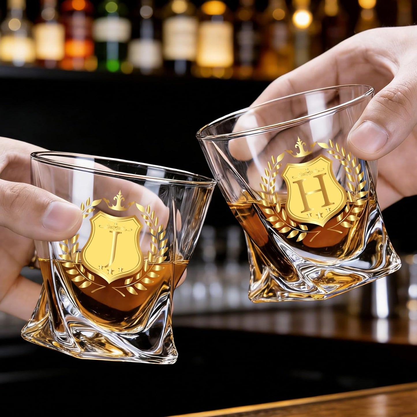Monogrammed Whiskey Glass Gift Initial Letter H Gift for Man Woman Personalized A-Z Wine Glasses Gifts Package with Whisky Glass and Greeting Card for Men or Women