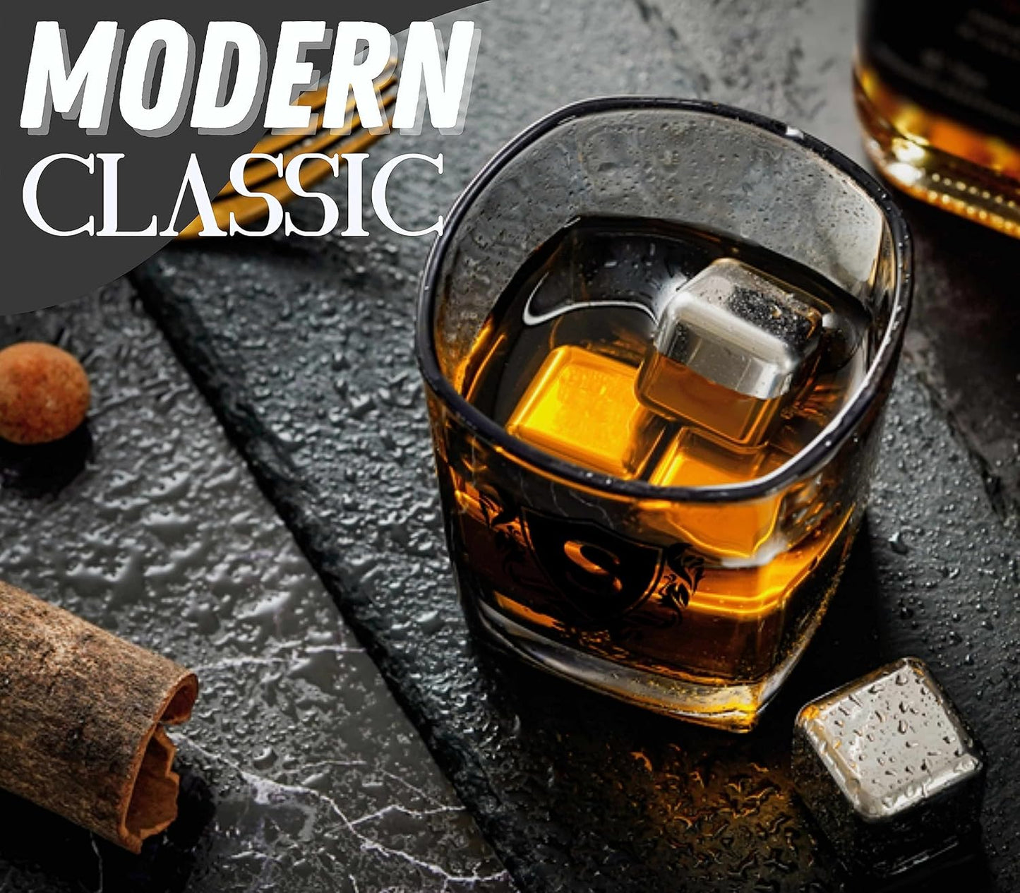 Whisky Gifts for Men, Personalized Initial Whiskey Glass with Whiskey Stones for Dad, Boyfriend, Best Friends, Coworkers, Husband, Brother, Uncle and Boss on Father's Day, Boss Day and Birthday - S
