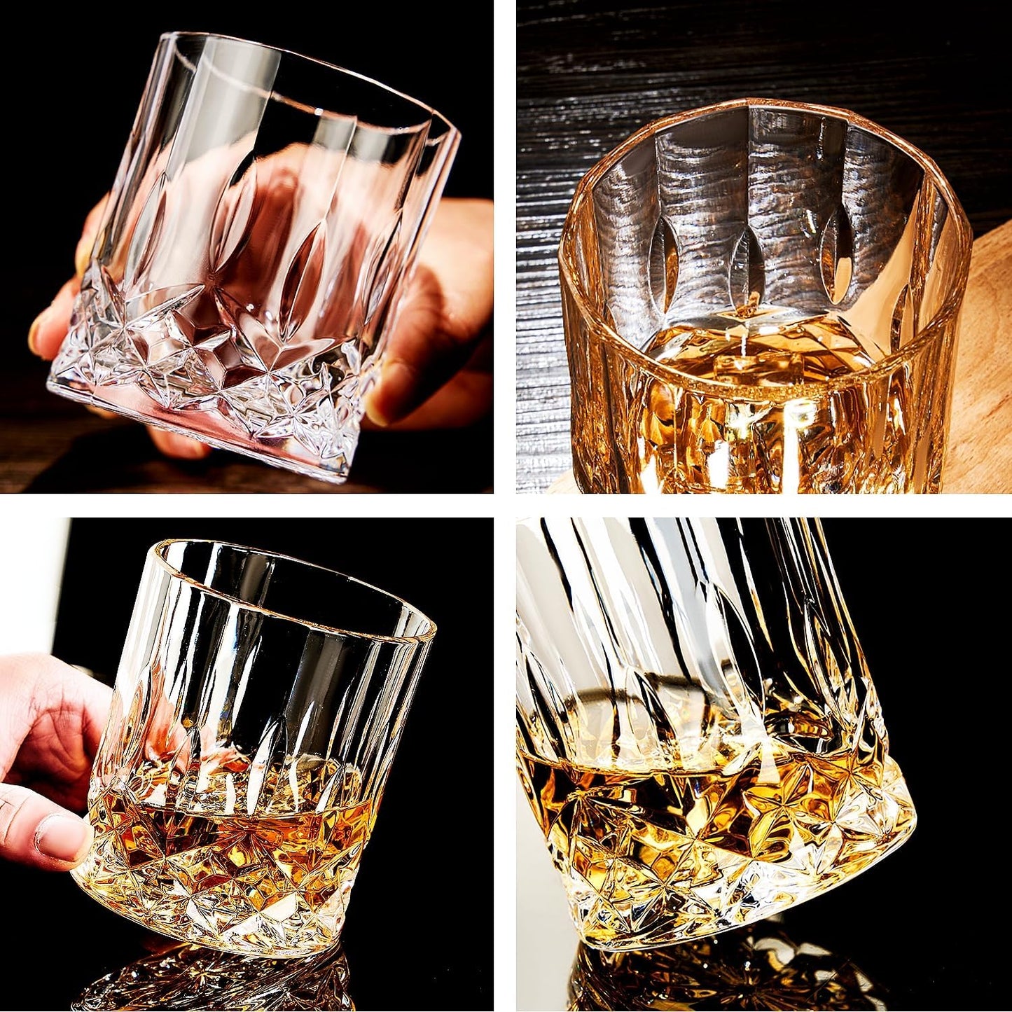 GLASKEY Whiskey Glasses Set of 4,Rock Glasses,11 oz Lead-Free Crystal Bourbon Glass,Old Fashioned Glass for Bourbon,Cognac,Irish Whisky,Personalised Whisky Glass Gift Set for Men,Dad,Brother